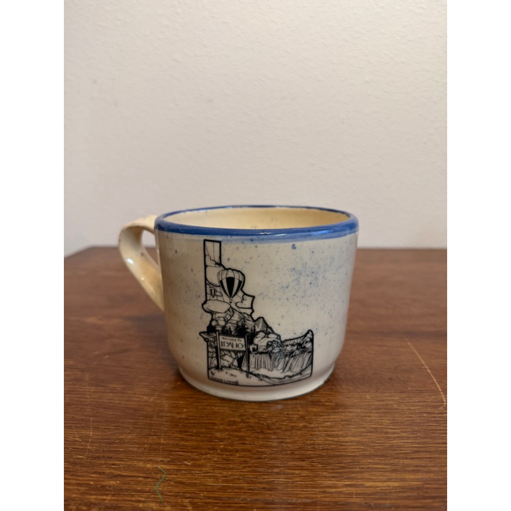 Vintage Hen House Pottery Idaho Stoneware Mug Speckled Blue Rim Made in Idaho